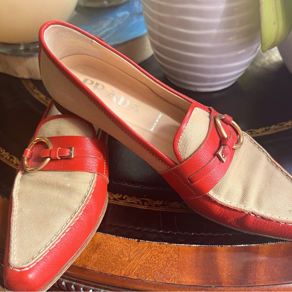 Gently loved Prada canvas and leather loafer